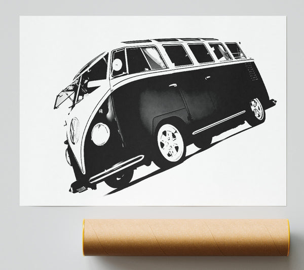 Vw Camper Van Black N White Print