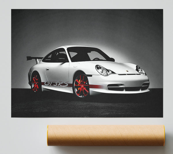 Porsche Gt3 Rs Turbo White Red Poster