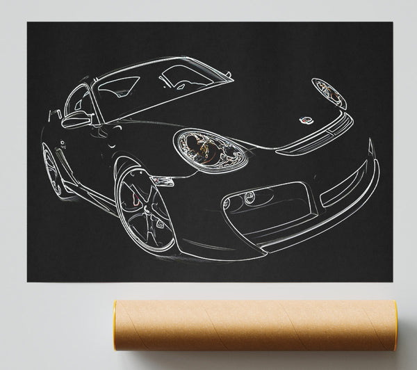 Porsche 911 White On Black Poster