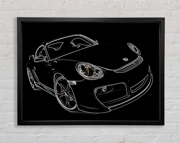 Porsche 911 White On Black Framed Print