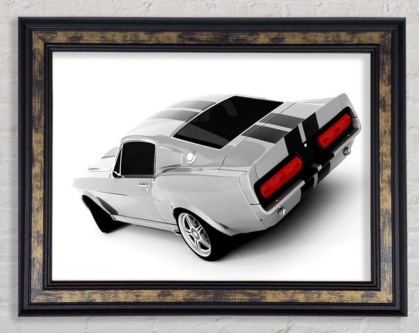 Mustang Rear B n W Red Lights Framed Print