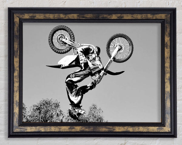 Motorcross Freestyle Upside Down Flip B n W Framed Print