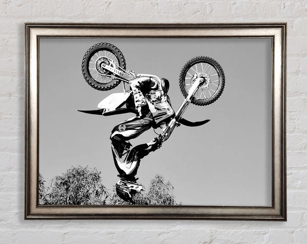 Motorcross Freestyle Upside Down Flip B n W Framed Print
