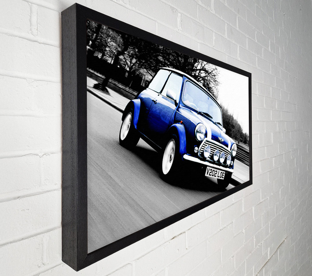  A Canvas Print of Mini Cooper Retro Blue Canvas Art