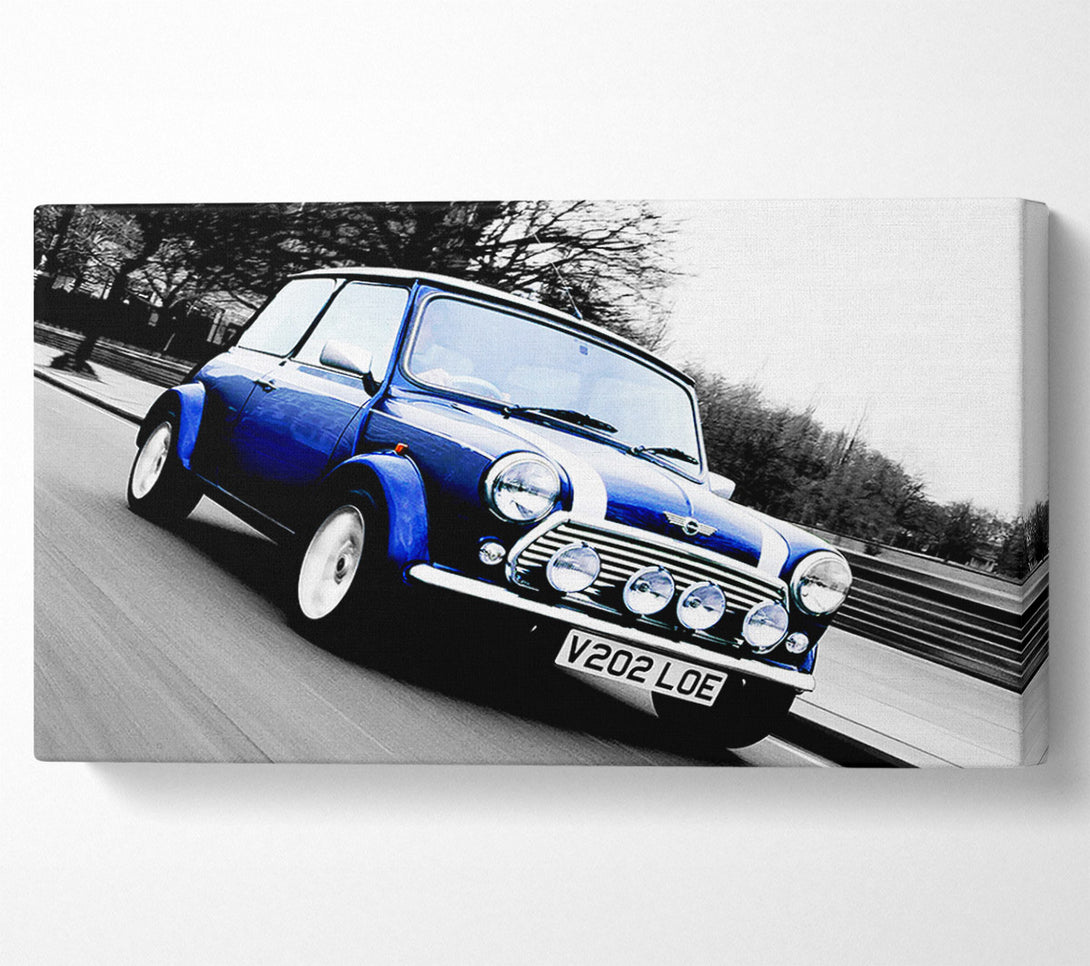  A Canvas Print of Mini Cooper Retro Blue Canvas Art