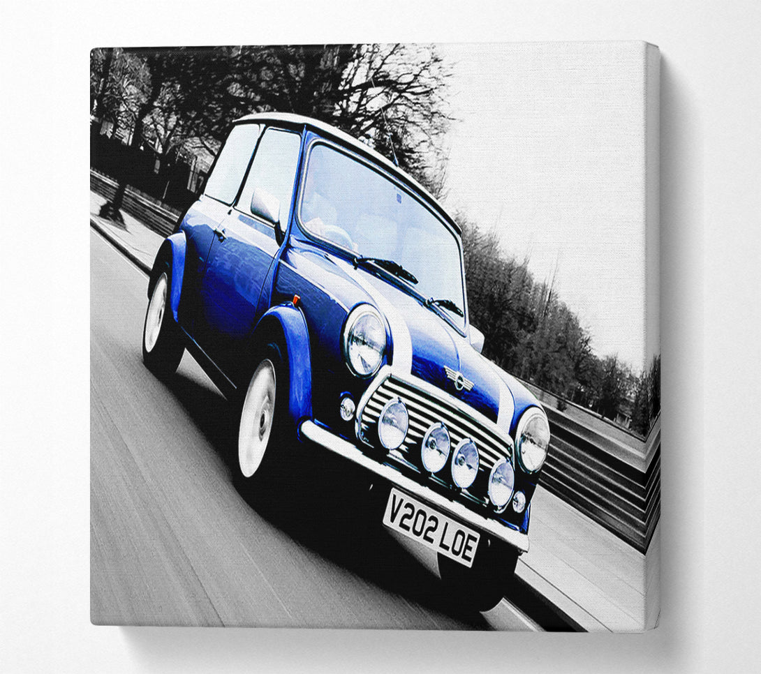  A Canvas Print of Mini Cooper Retro Blue Canvas Art