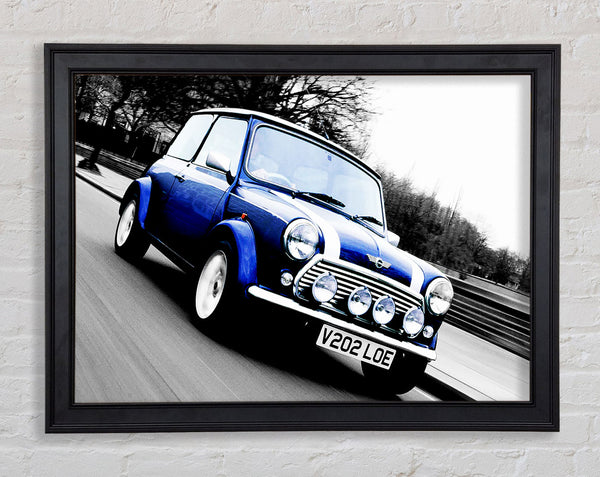 Mini Cooper Retro Blue Framed Print