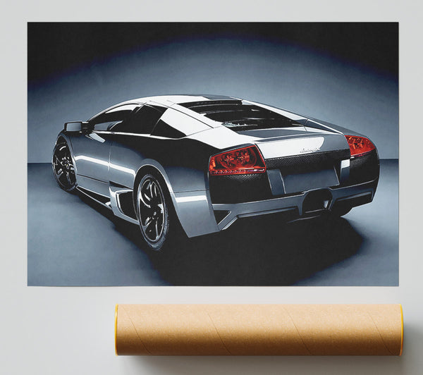 Lamborghini Rear Gunmetal Silver Giclee Print