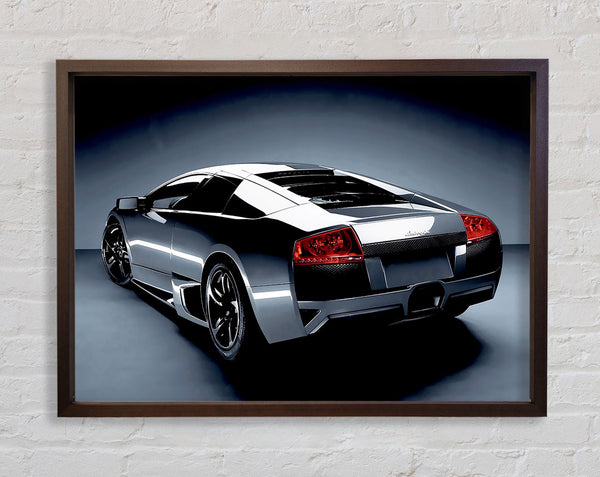 Lamborghini Rear Gunmetal Silver Framed Print