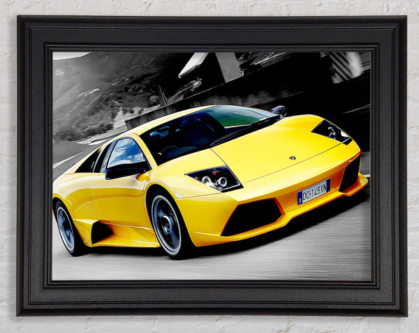 Lamborghini On The Move Yellow Framed Print