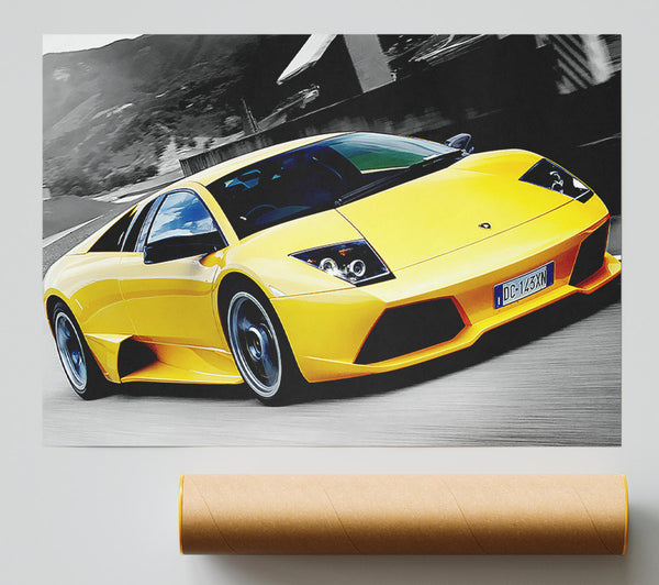 Lamborghini On The Move Yellow Giclee Print