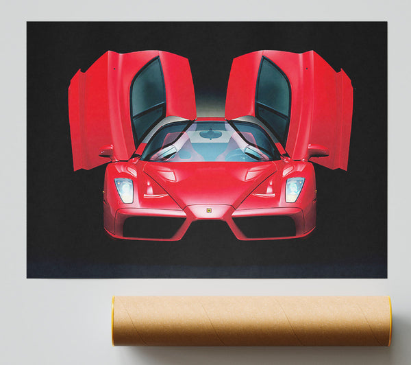 Lamborghini Bat Winged Doors Red Giclee Print