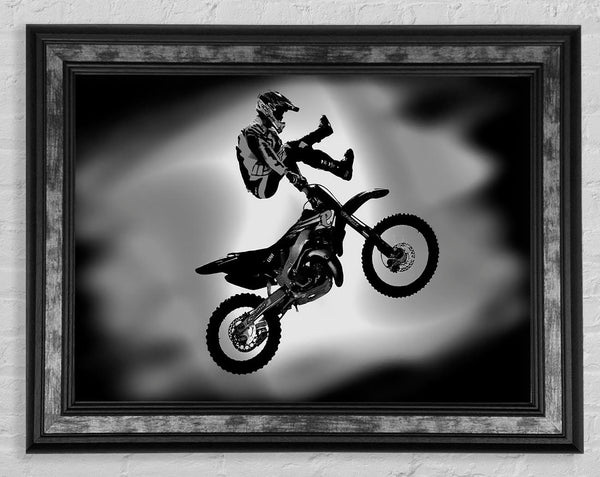 Free Style Motorcross B n W Framed Print