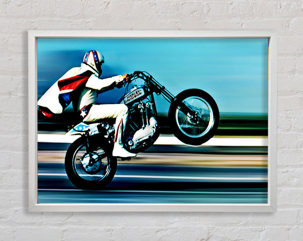 Evel Knievel Wheelie Colour Framed Print
