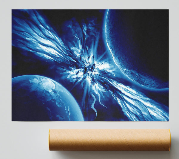 Blue Winged Planets Poster