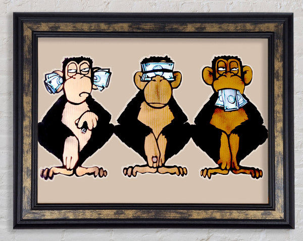 Money Monkeys Wise Framed Print