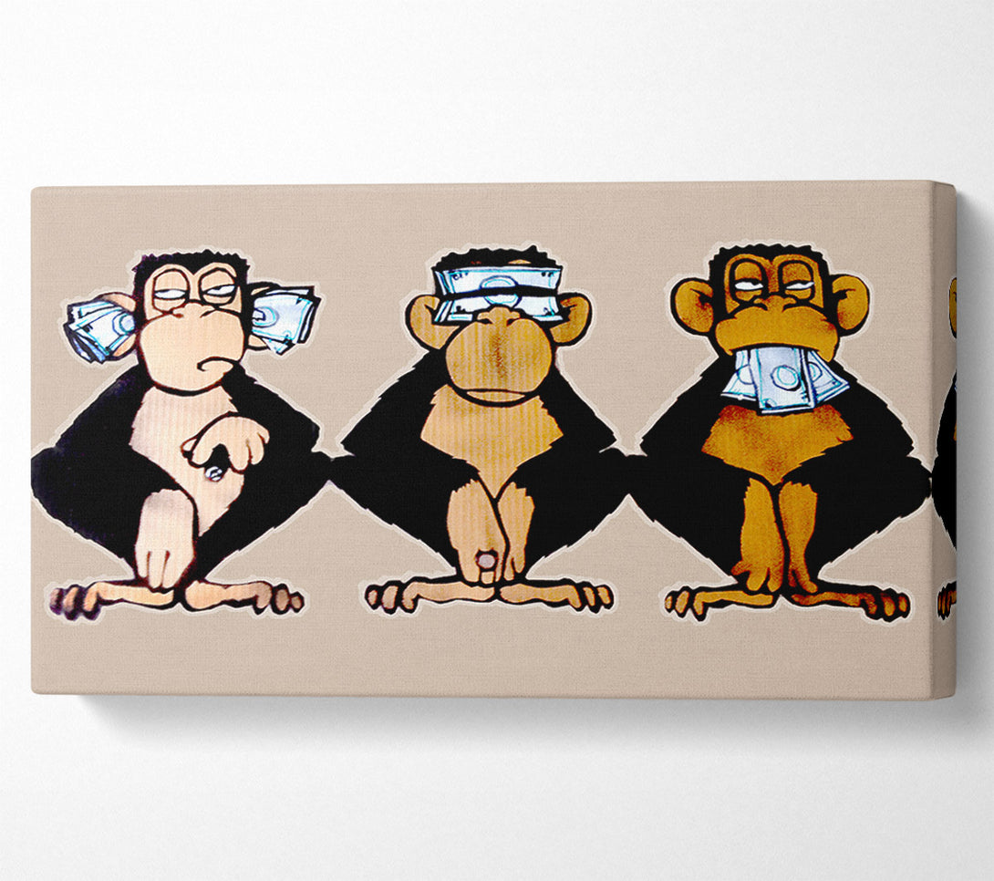  A Canvas Print of Money Monkeys Wise Canvas Wall Art