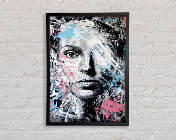 Pink And Blue Face Framed Print