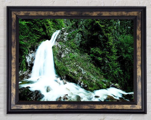 Mountain Waterfall Gush Framed Print