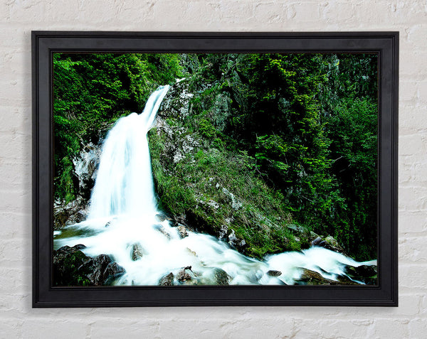 Mountain Waterfall Gush Framed Print