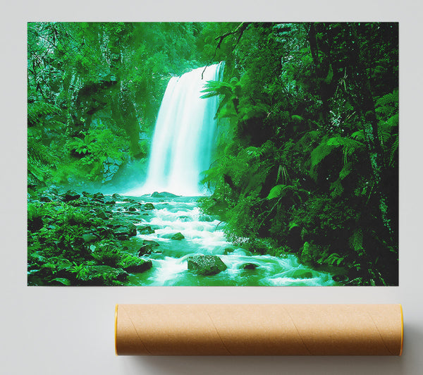 Green Forest Waterfall Print