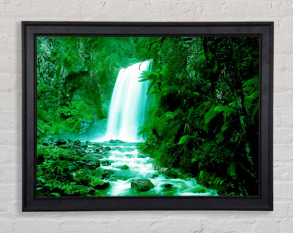 Green Forest Waterfall Framed Print