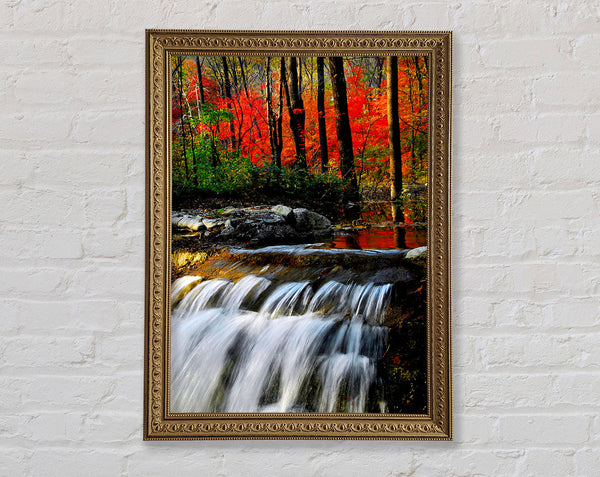 Autumn Waterfall Forest Framed Print