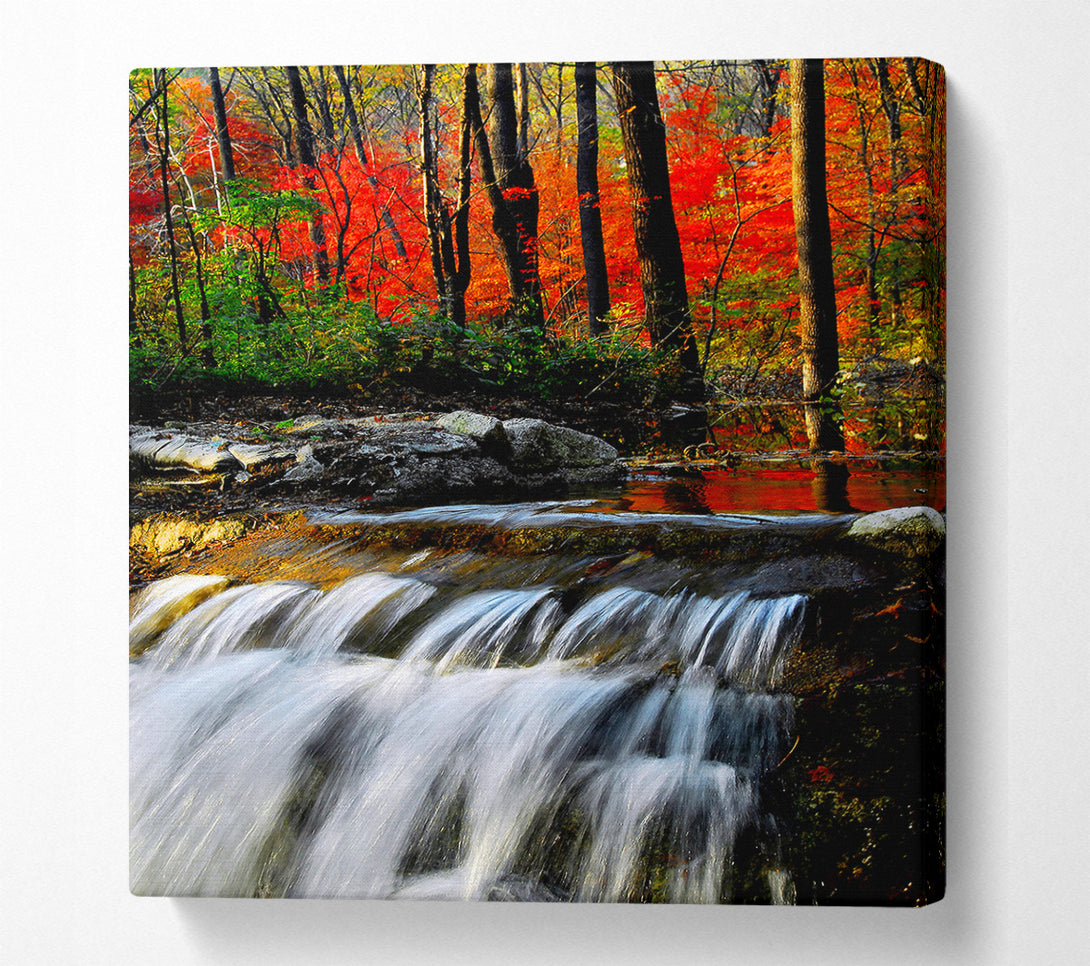 A Canvas Print of Autumn Waterfall Forest Canvas Print