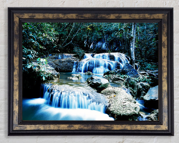 Rocky Waterfall Woodland Framed Print