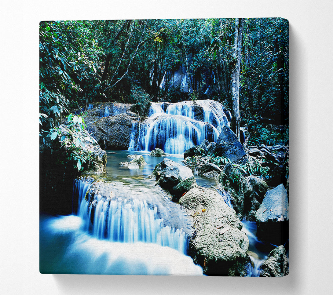  A Canvas Print of Rocky Waterfall Woodland Canvas Art