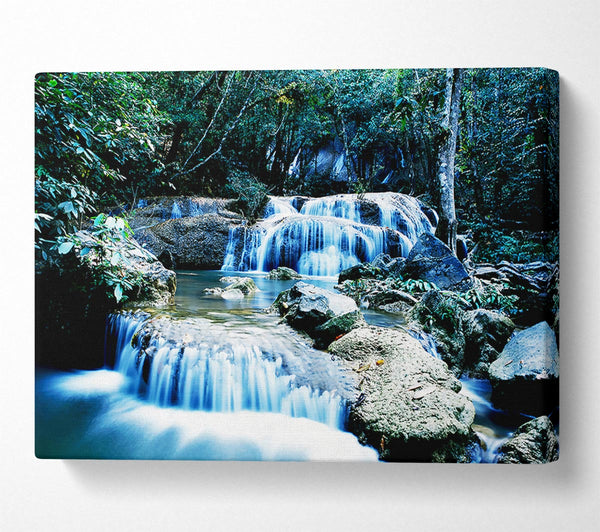  A Canvas Print of Rocky Waterfall Woodland Canvas Art