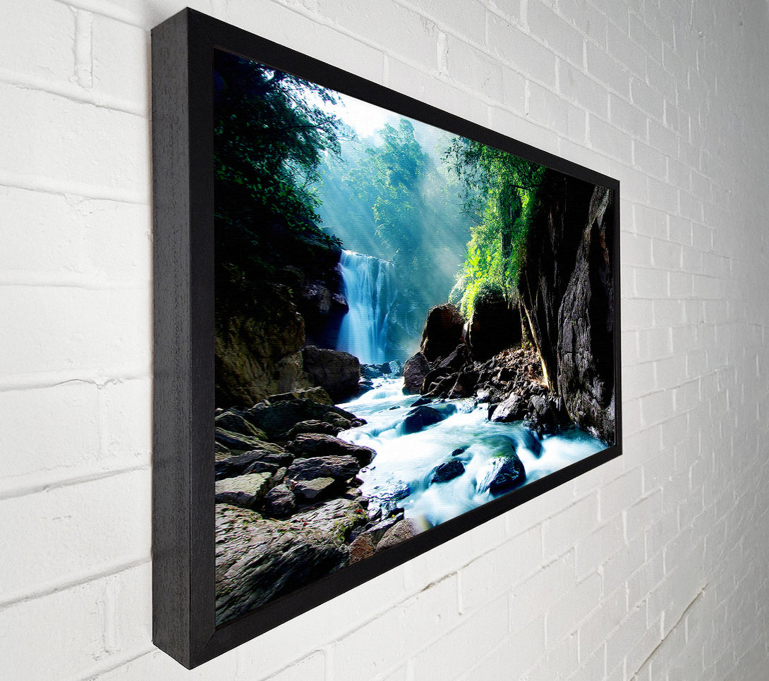  A Canvas Print of Sunbeams Over The Mountain Waterfall Canvas Art