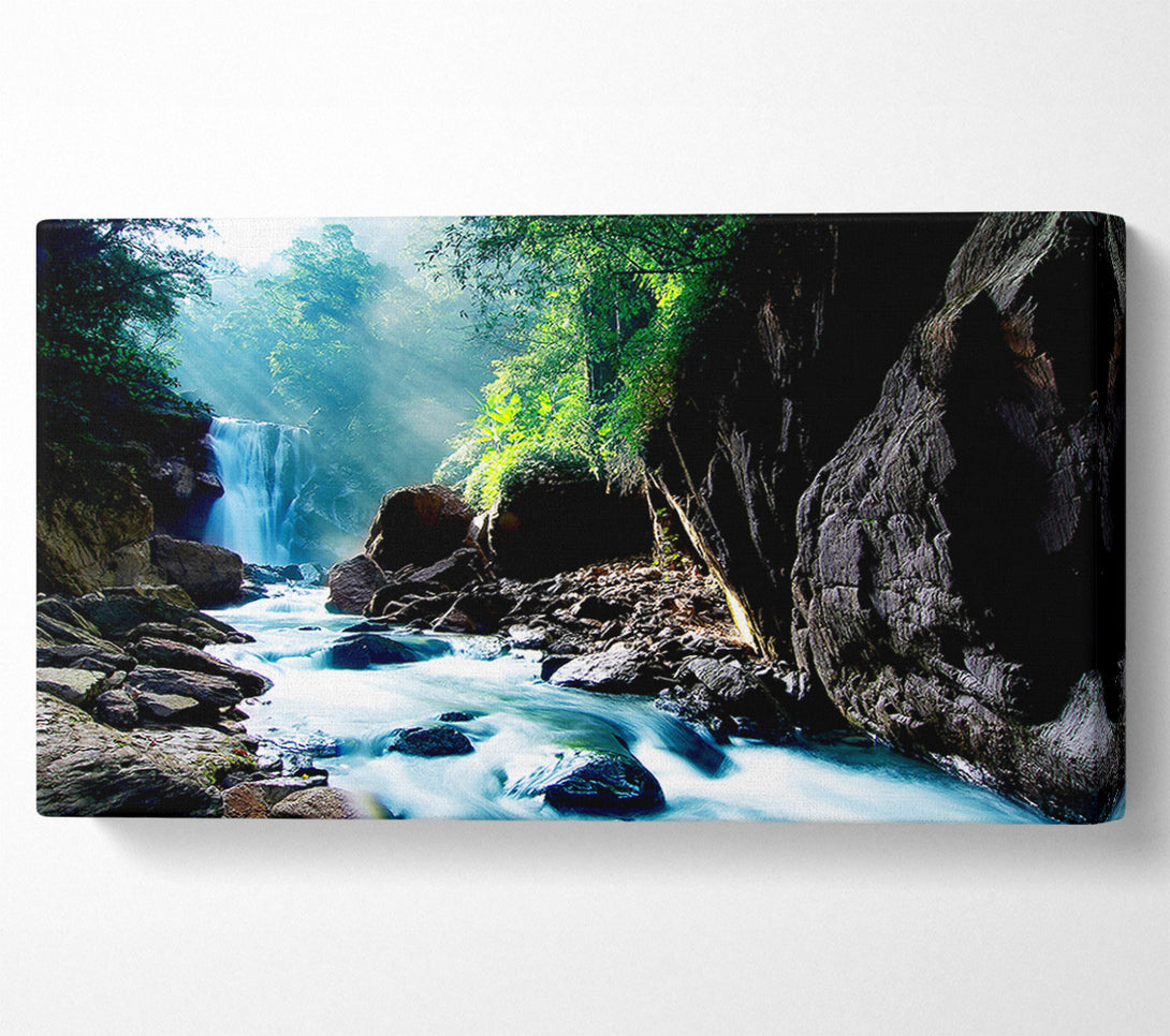  A Canvas Print of Sunbeams Over The Mountain Waterfall Canvas Art