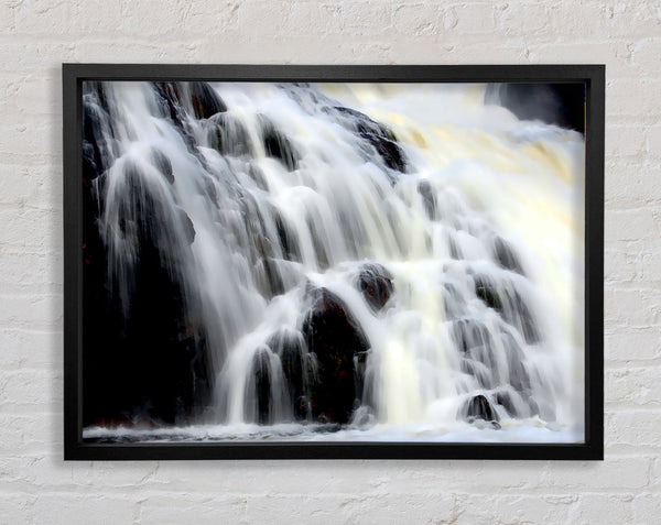 Gushing Waterfall Rocks Framed Print