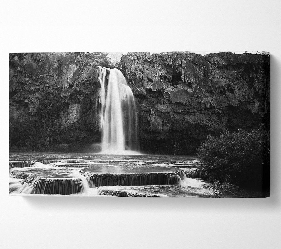  A Canvas Print of Hidden Woodland Waterfall Rocks B n W Canvas Art