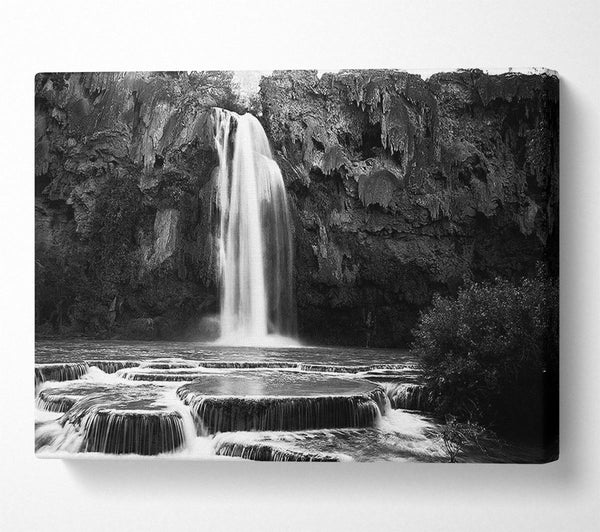  A Canvas Print of Hidden Woodland Waterfall Rocks B n W Canvas Art