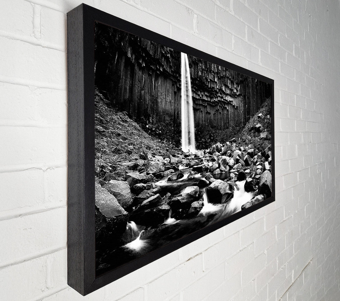  A Canvas Print of Waterfall Valley Rocks B n W Canvas Print