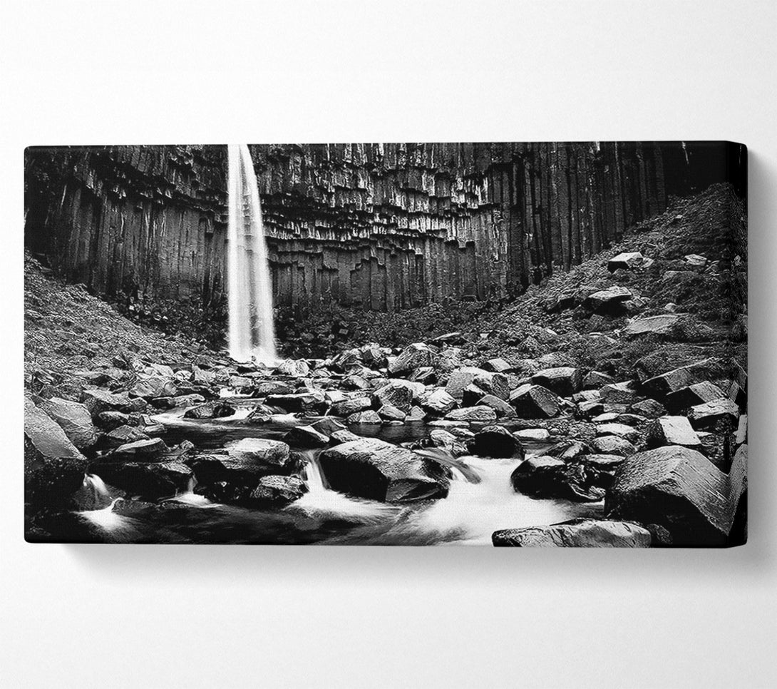  A Canvas Print of Waterfall Valley Rocks B n W Canvas Print