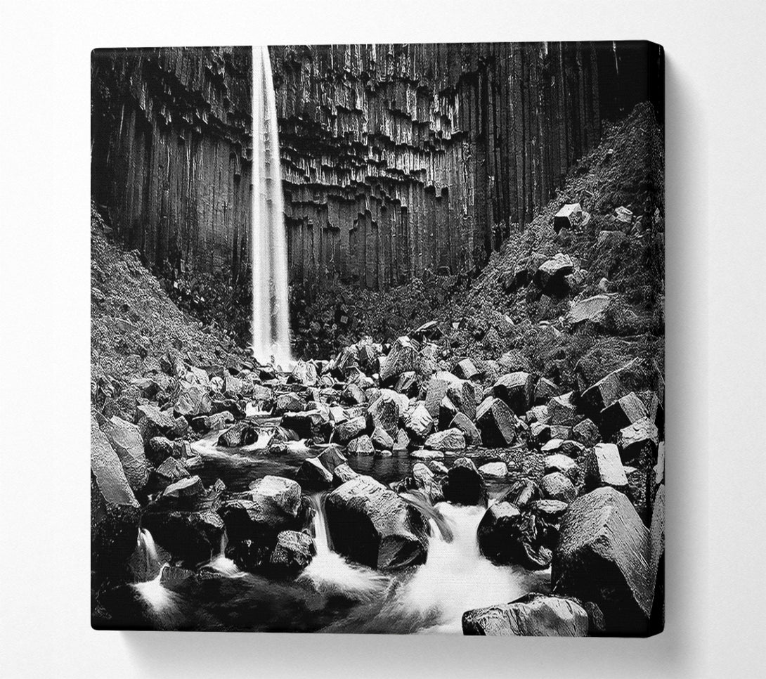  A Canvas Print of Waterfall Valley Rocks B n W Canvas Print