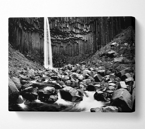  A Canvas Print of Waterfall Valley Rocks B n W Canvas Print