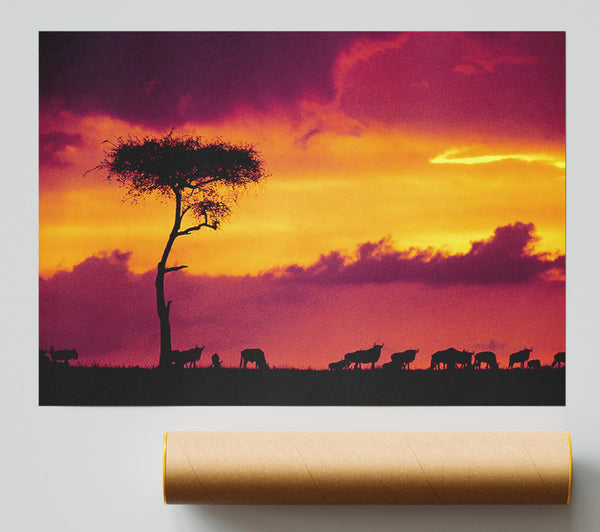 African Safari Sunset Print