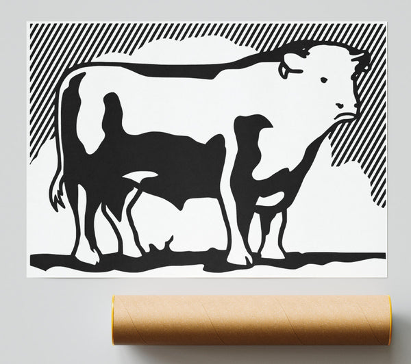 Cow B N W Poster