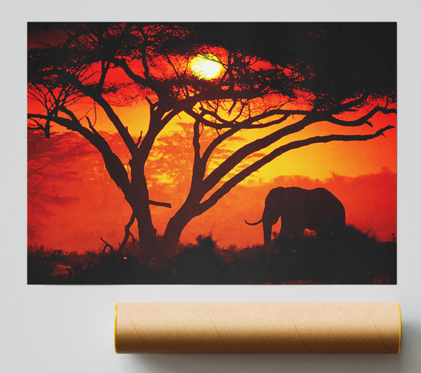 Elephant Safari Sunrise Print