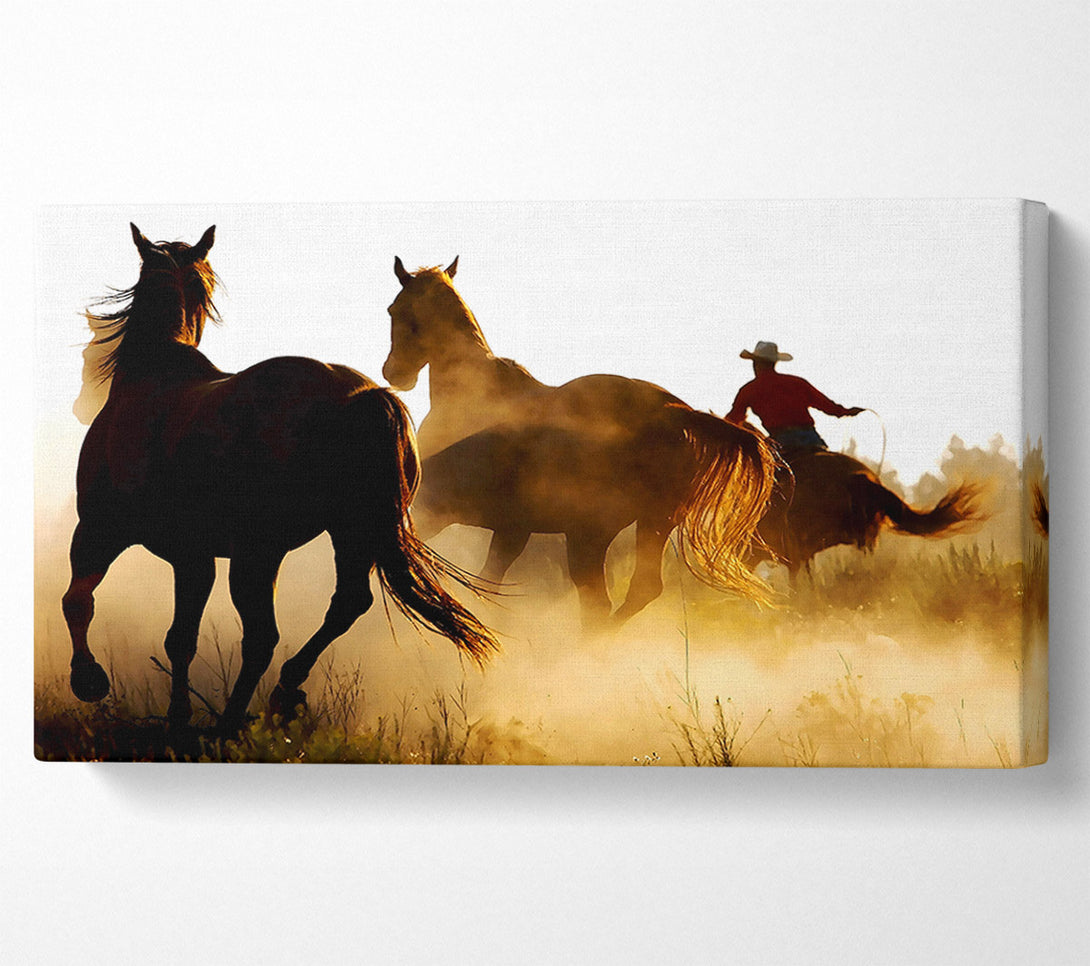  A Canvas Print of Horses-Running At Sunset Canvas Print