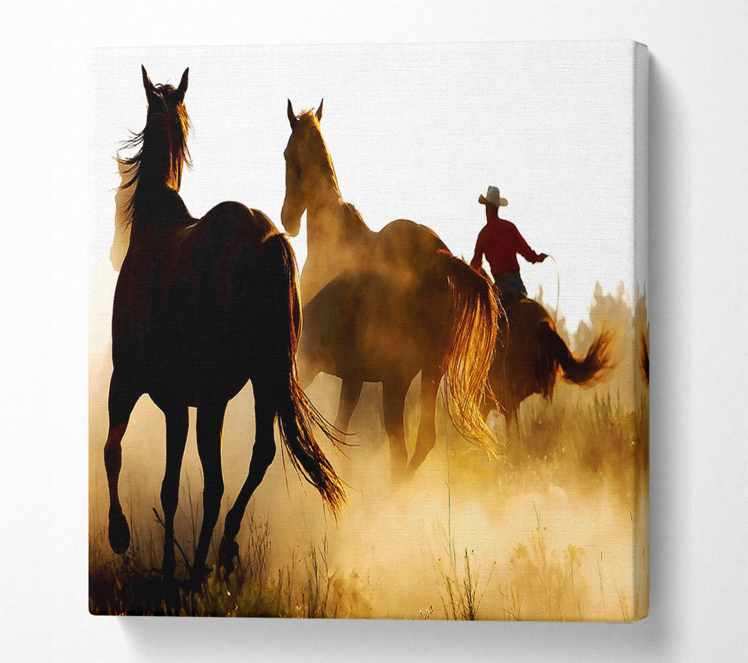  A Canvas Print of Horses-Running At Sunset Canvas Print