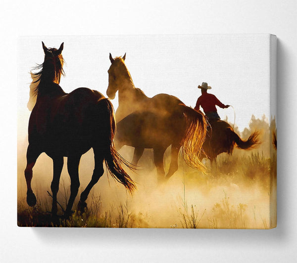  A Canvas Print of Horses-Running At Sunset Canvas Print