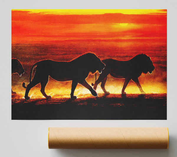 Lions On The Hunt Print