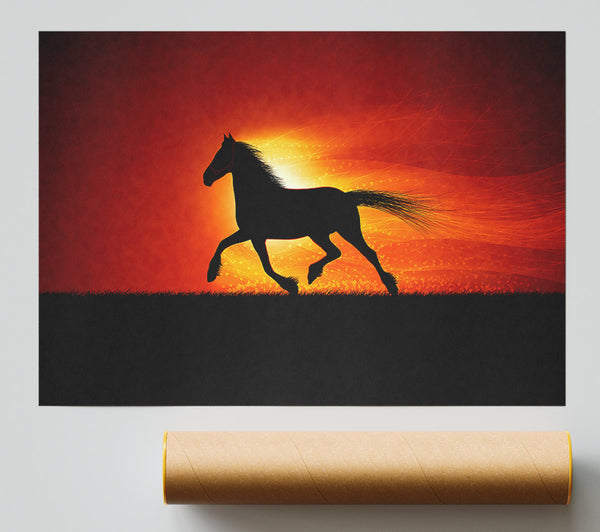 Running Horse Sunset Blaze Print