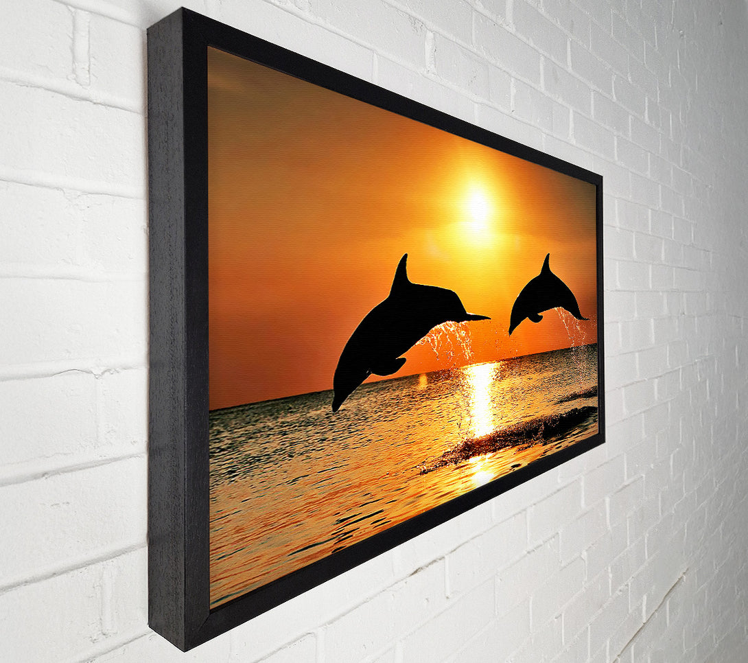  A Canvas Print of Sunset Dolphins Canvas Print