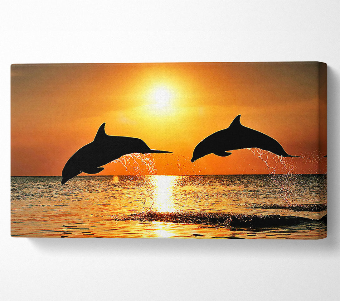  A Canvas Print of Sunset Dolphins Canvas Print